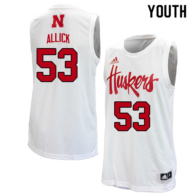 Youth #53 Josiah Allick Nebraska Cornhuskers College Basketball Jerseys Stitched Sale-White - Click Image to Close